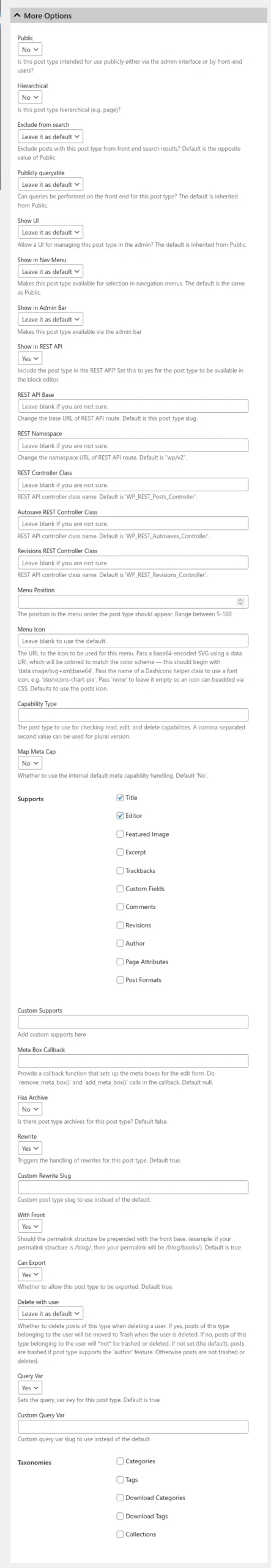 Add Custom Post Type Options