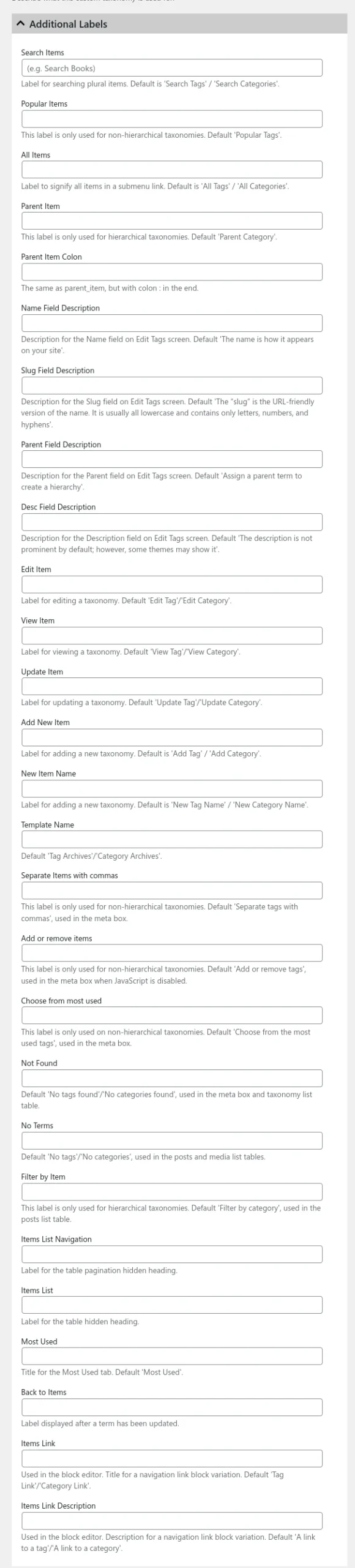 Add Custom Taxonomy Labels