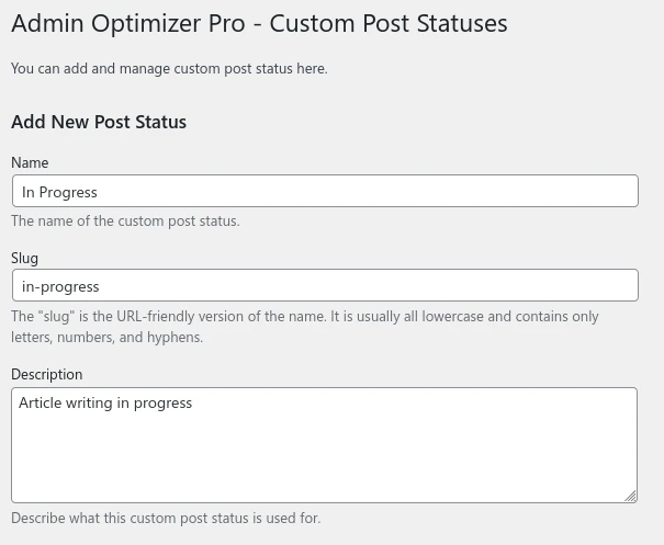 Admin Optimizer Add Custom Post Status