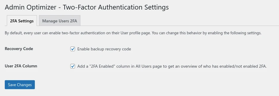 Configure Two Factor Authentication