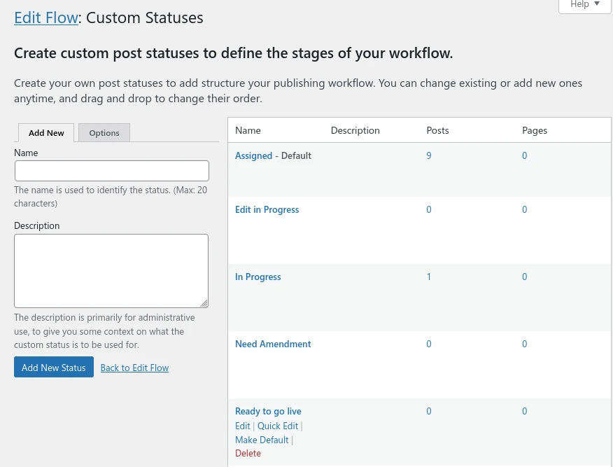 Edit Flow Adding Custom Status