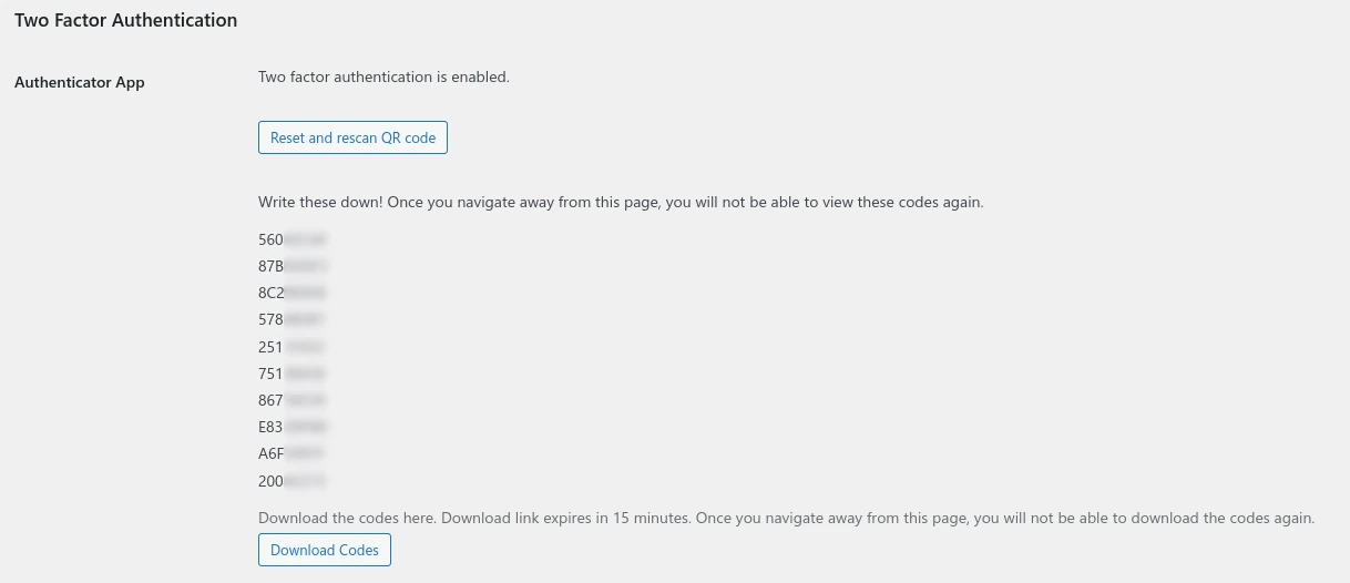 S2fa Generate Recovery Codes