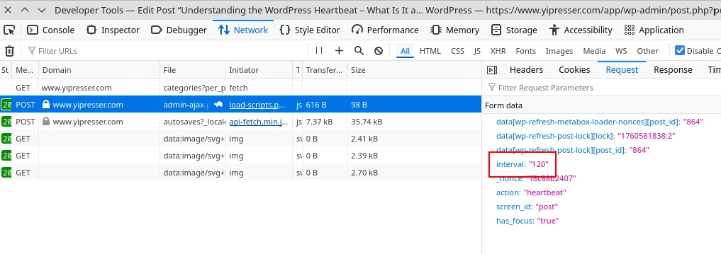 Verify WordPress Heartbeat Interval