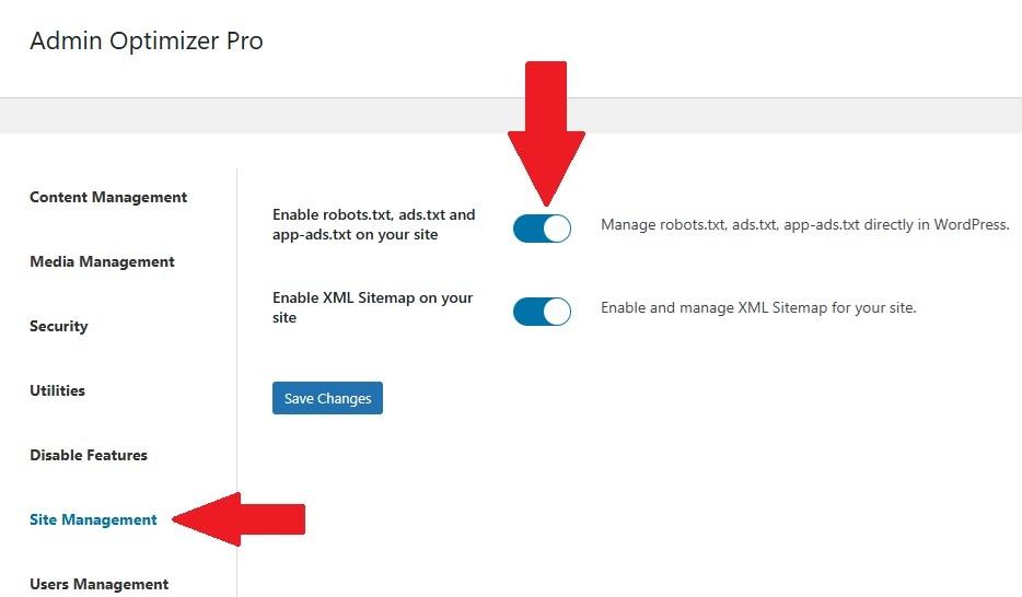 Turning on robot.txt management in Admin Optimizer.