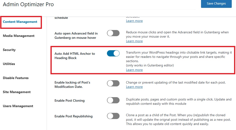 Adding the HTML Anchor using Admin Optimizer.
