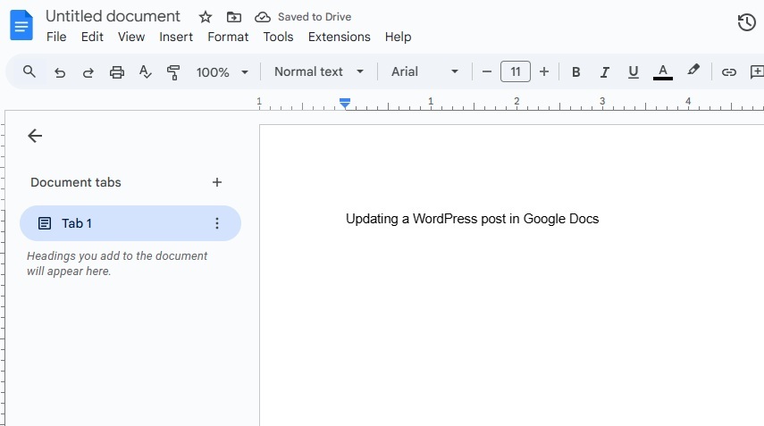 Sample of updating a WordPress post in Google docs.