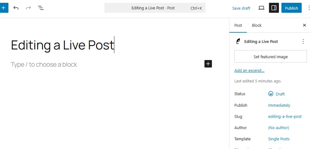 Sample of updating a live post.
