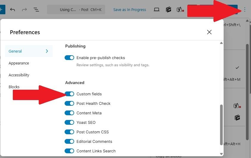 Showing custom fields in WordPress with built-in options.