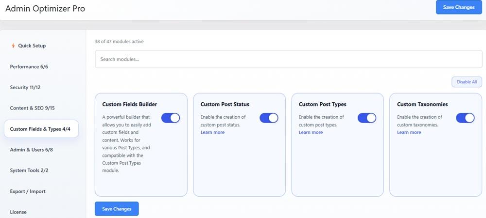 Enabling Custom Fields Builder in Admin Optimizer