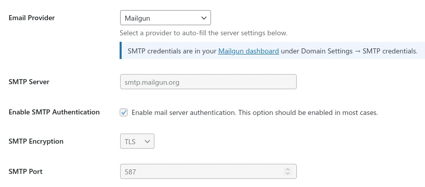 Smpt Provider Autopopulate Fields