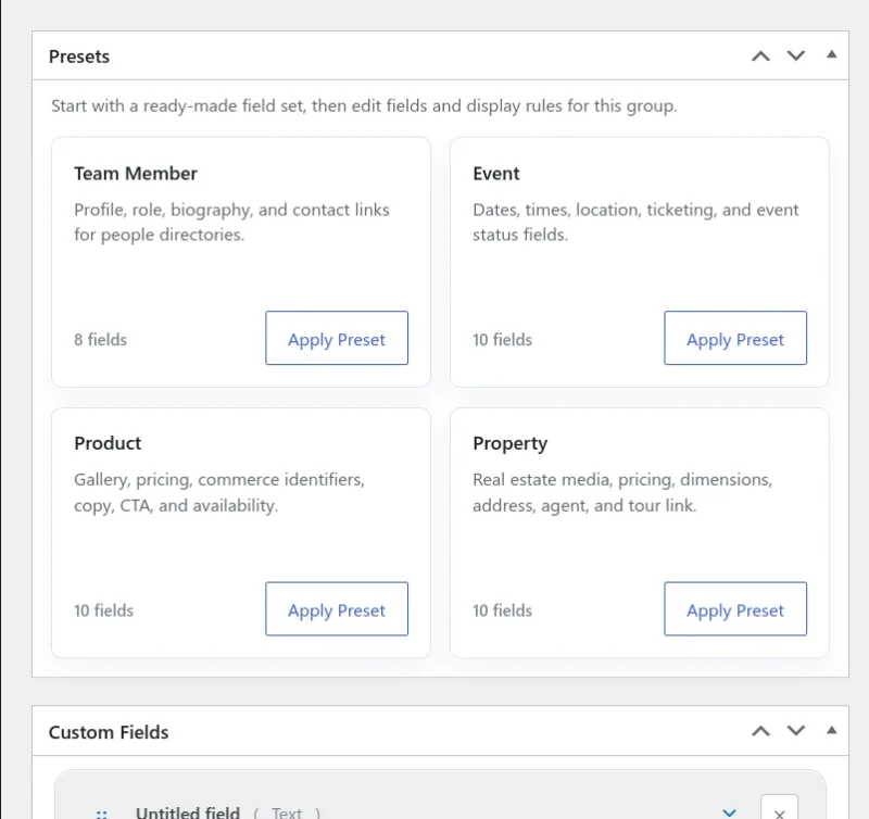 Custom Fields Builder Presets