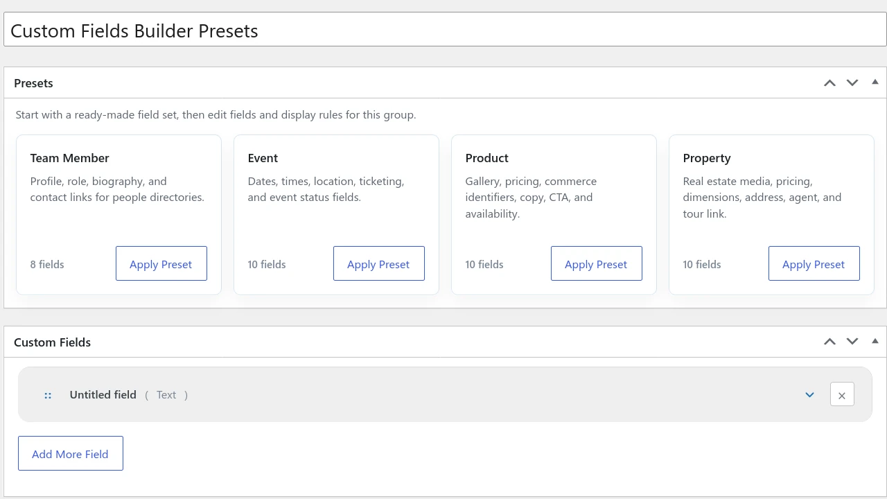 Custom Fields Builder Presets Featured
