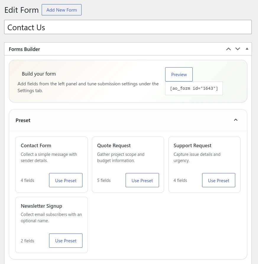 Forms Builder Presets