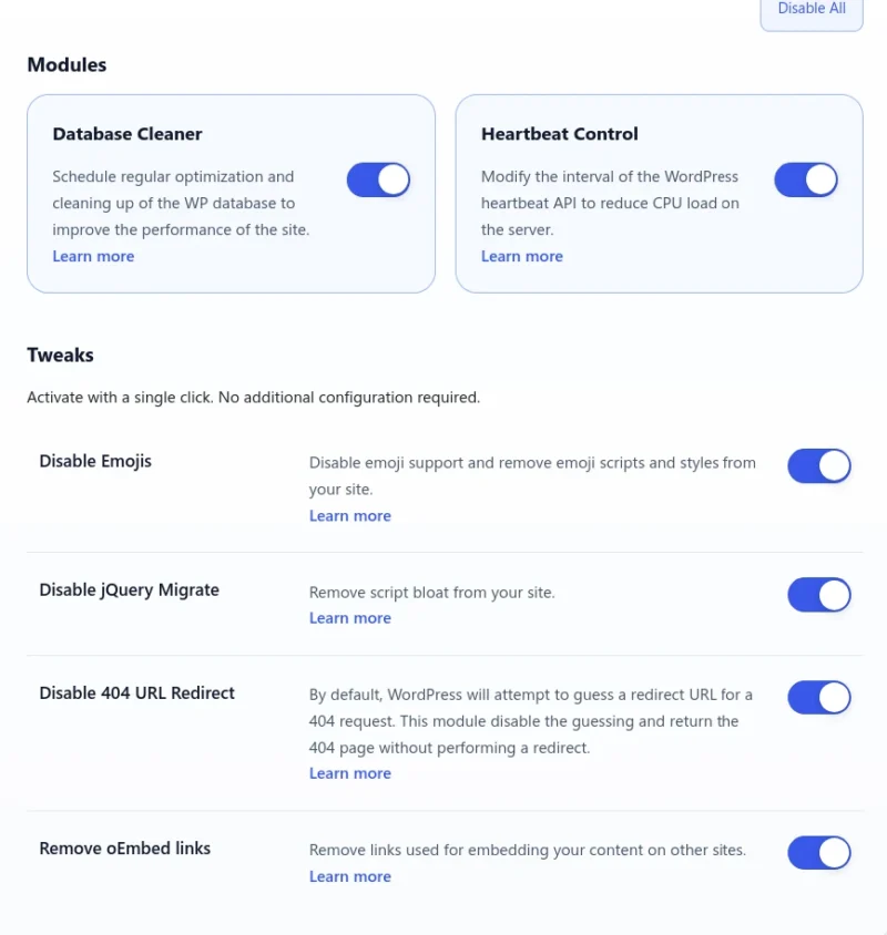 Admin Optimizer Module Page Reorganisation