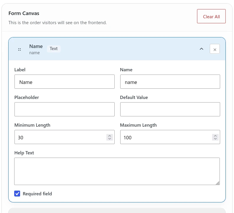 Form Builder Field Config Options