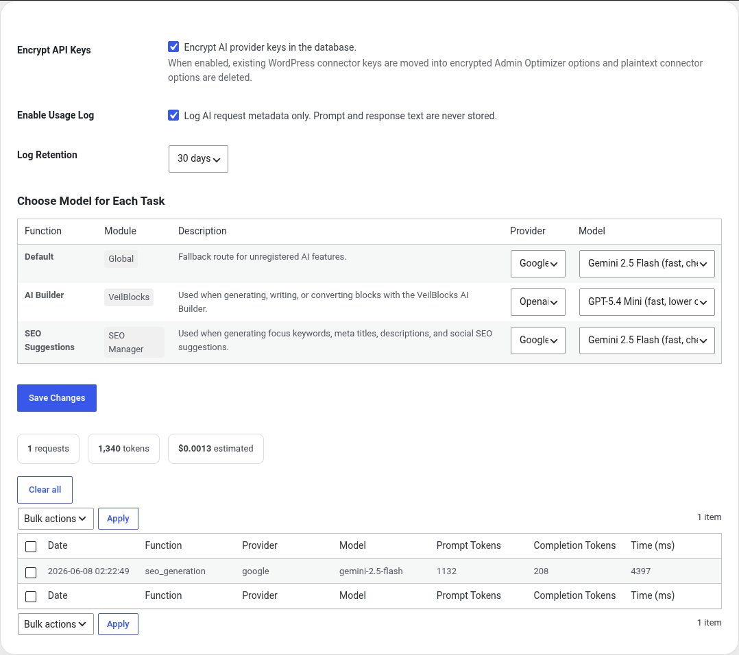 AI Connectors settings