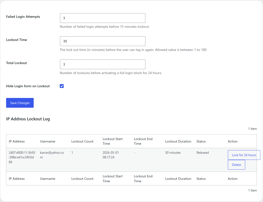 Block Failed Login lockout log