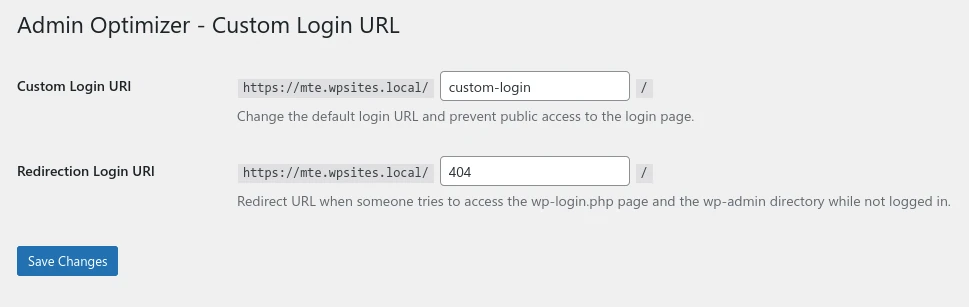 Custom Login URL settings