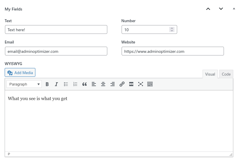 Custom Fields Builder fields on an edit screen