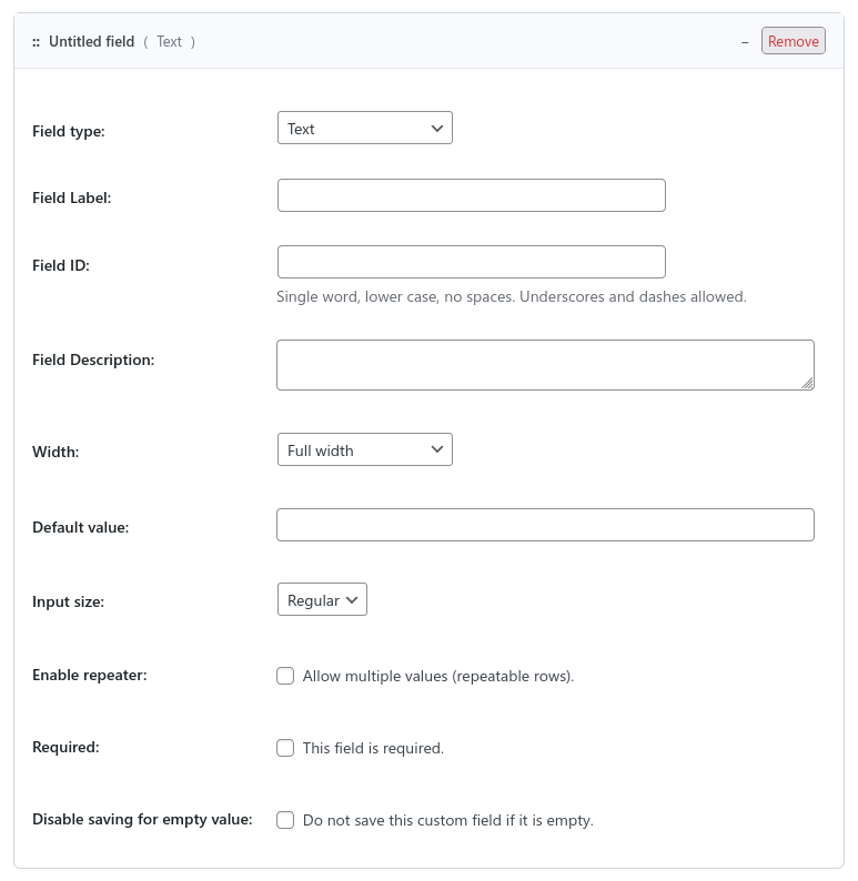 Custom Fields Builder field group editor
