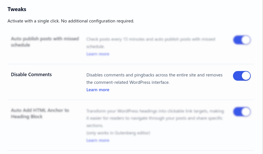 Disable Comments settings toggle
