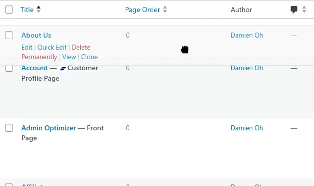 Page Ordering drag and drop