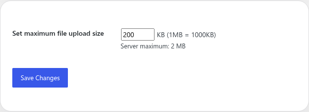 Limit image upload file size settings