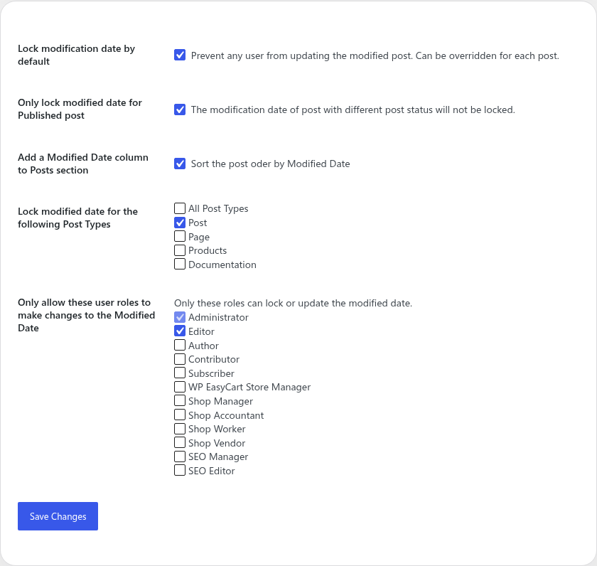 Lock Post Modification Date settings