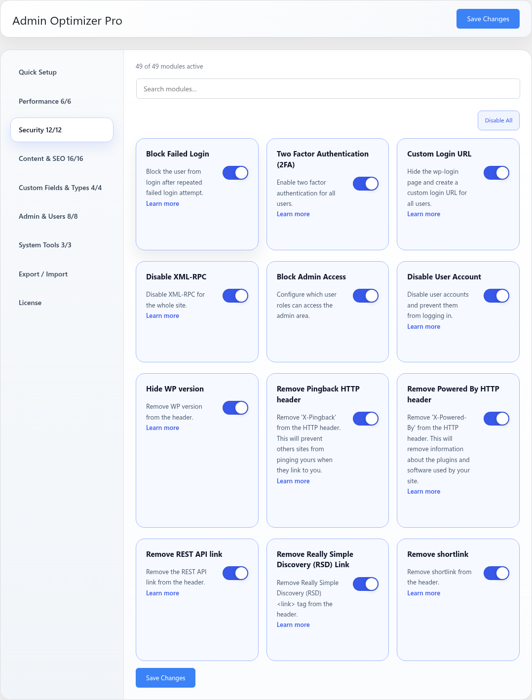 Remove REST API Link settings toggle