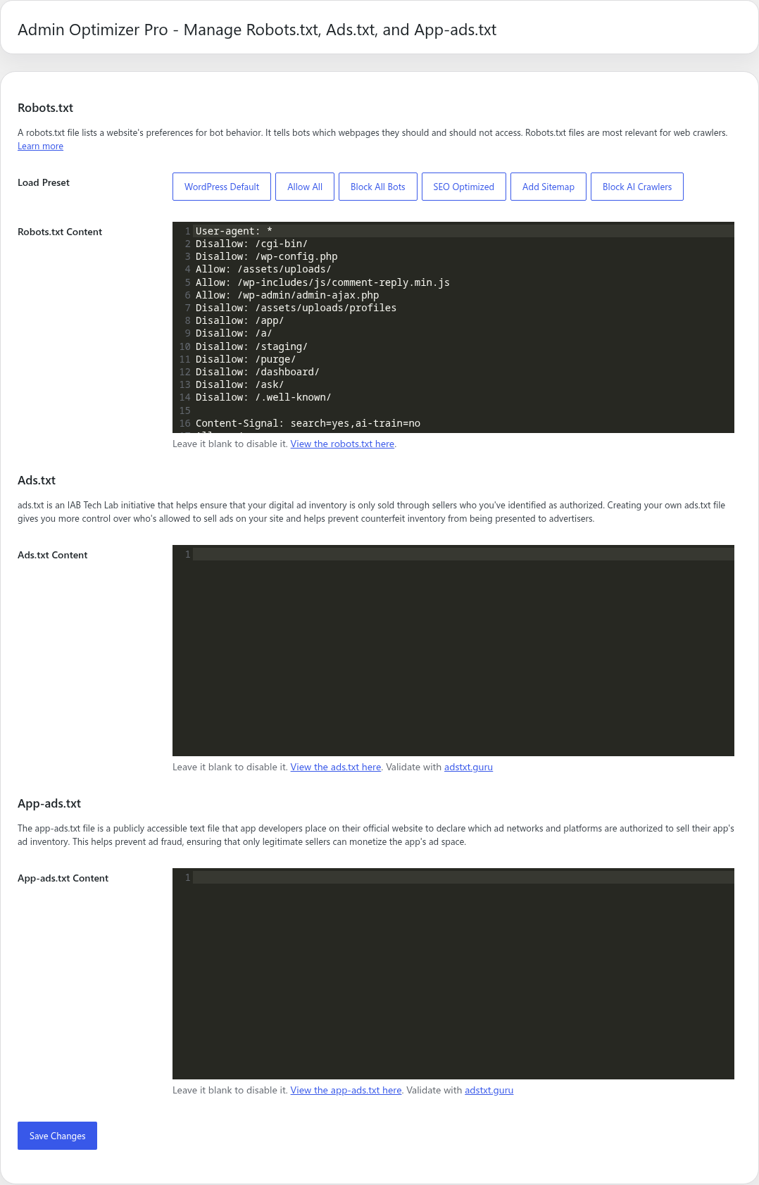 Robots.txt editor