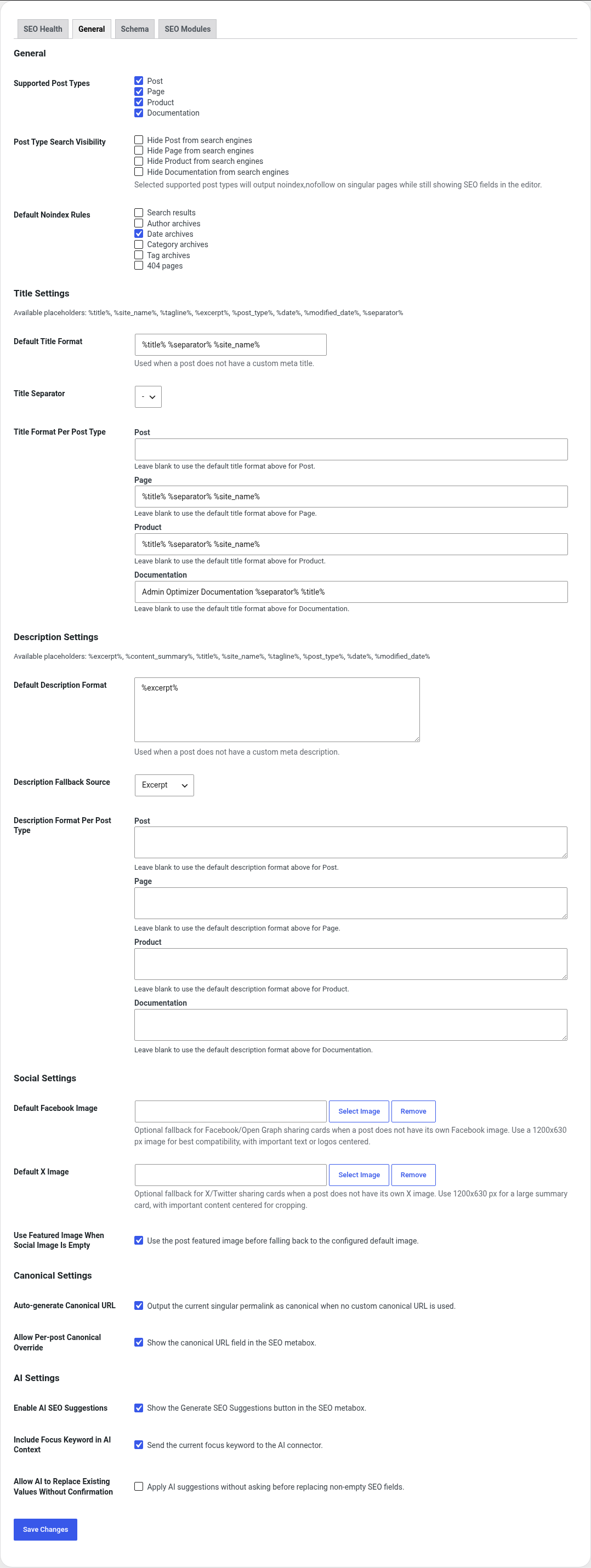 SEO Manager general settings