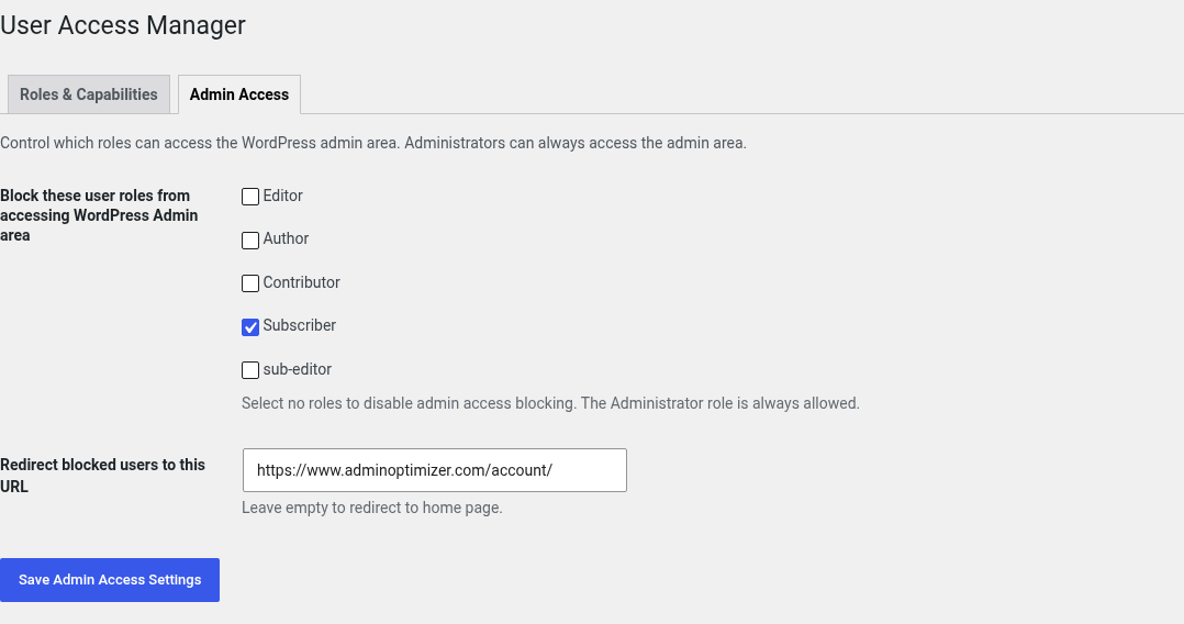 User Access Manager admin access