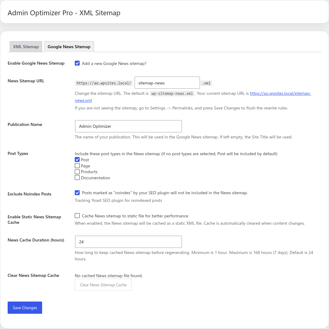 Google News Sitemap settings
